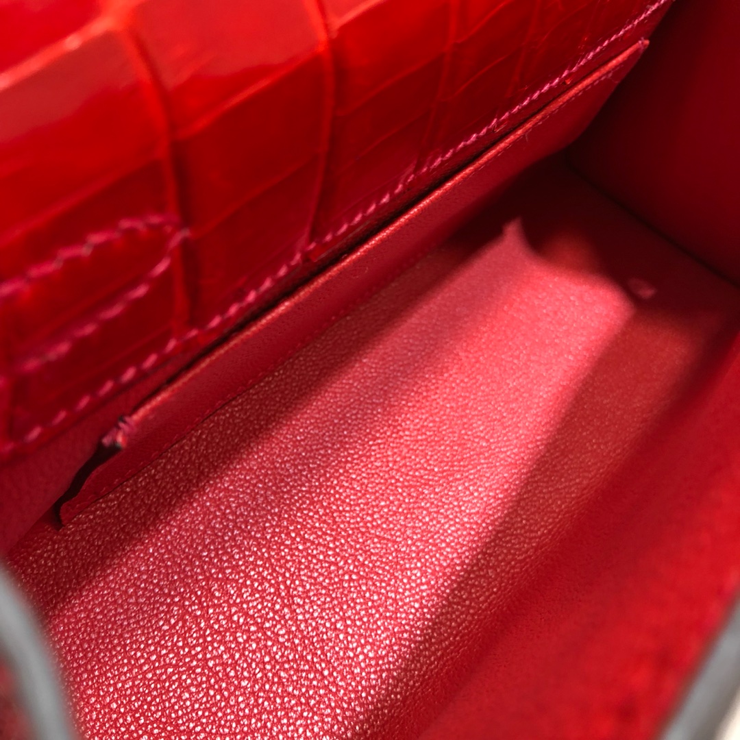 에르메스 미니 켈리백22 레드 금장 샤이니 악어가죽